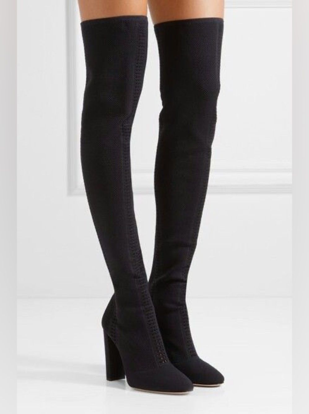 Gianvito Rossi Black Over-the-Knee Stretch Knit Block-Heel Boots